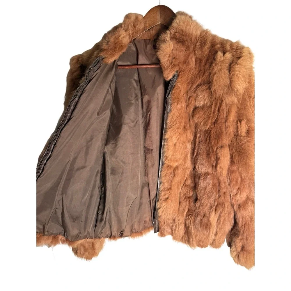 Vintage Genuine Rabbit Fur Coat Jacket Small Made In Korea Variegated RN66109